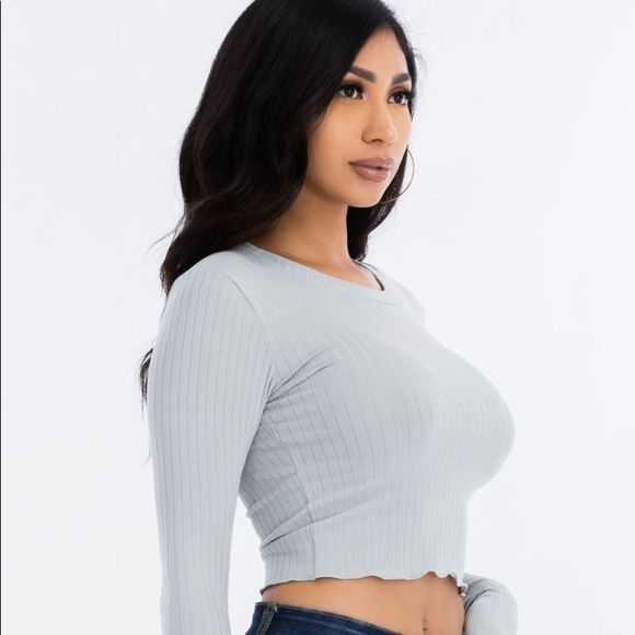 LETTUCE EDGE LONG SLEEVE CROP TOP - Picture 5 of 6